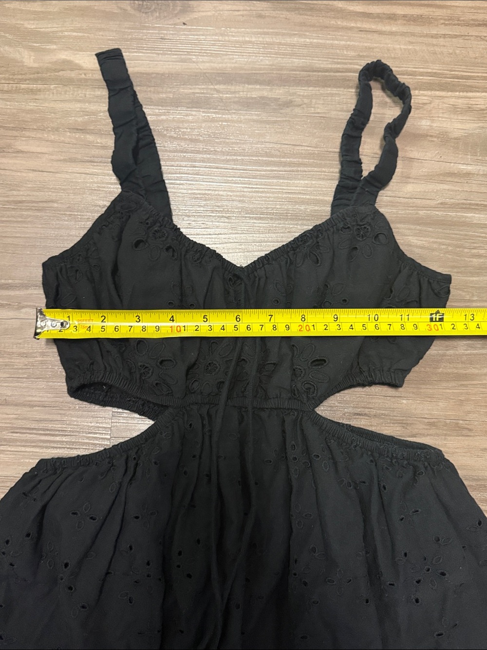 American Eagle Eyelet Cutout Babydoll Mini Dress XS Black 100% Cotton - Picture 6 of 15